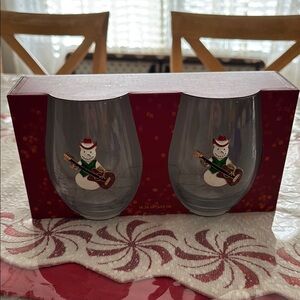Merry Christmas Snowman Stemless Wine Glasses - Set of 2